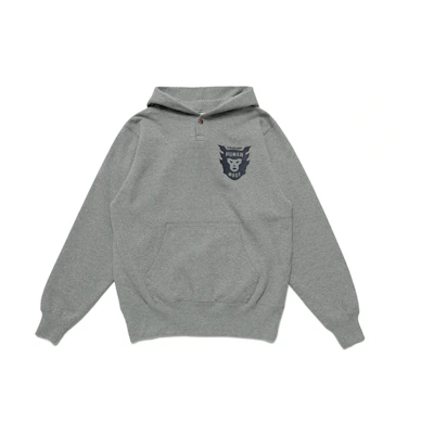 Human Made Snap Collar Logo Hooded Sweatshirt Unisex Grey HM23CS003