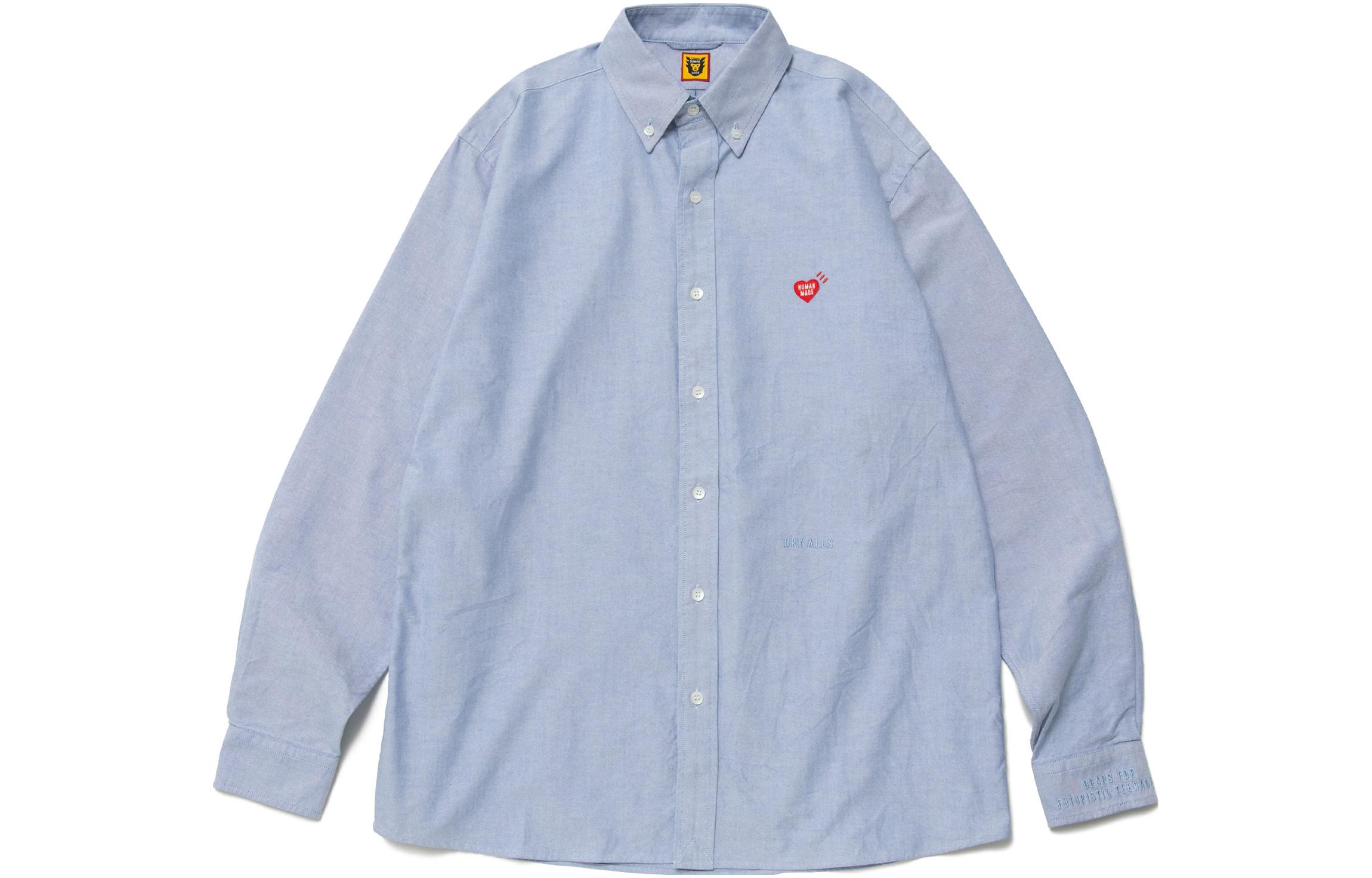 Sizing 휴먼메이드 솔리드 하트 로고 자수 옥스포드 긴팔 셔츠 유니섹스 HM25SH005