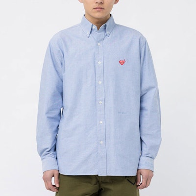 휴먼메이드 솔리드 하트 로고 자수 옥스포드 긴팔 셔츠 유니섹스 HM25SH005 1