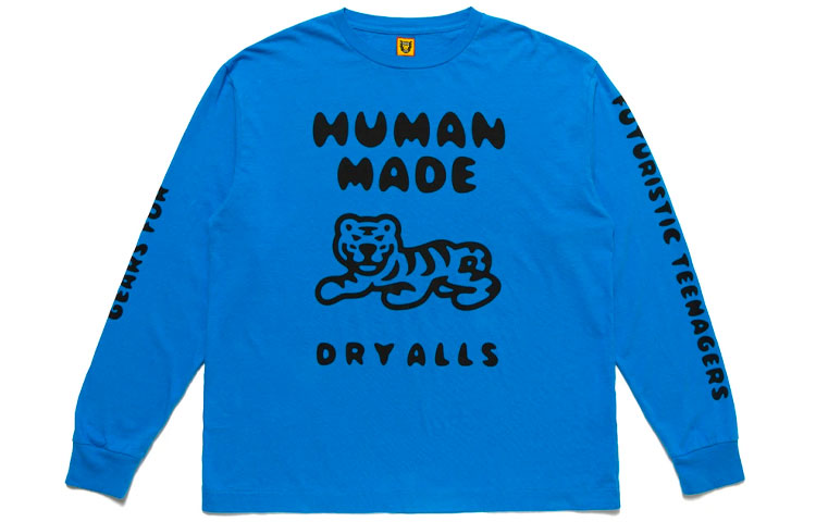 Human Made SS21 Blue Tiger Print Unisex Long Sleeve Crewneck Tee HM21CS018
