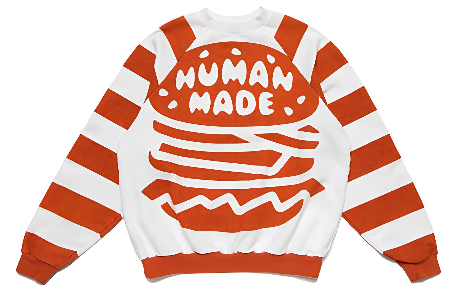 Human Made SS21 Striped Hamburger Graphic Crewneck Sweatshirt Orange Unisex HM21CS014