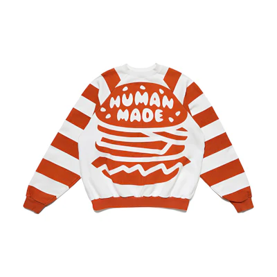 Human Made SS21 Striped Hamburger Graphic Crewneck Sweatshirt Orange Unisex HM21CS014