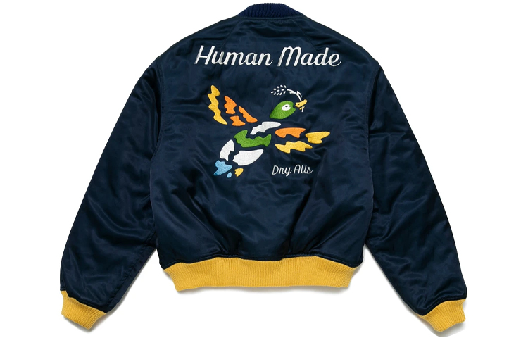 Human Made SS21 Varsity Satin Jacket Navy Yokosuka Duck Bomber Jacket Men HM21JK003
