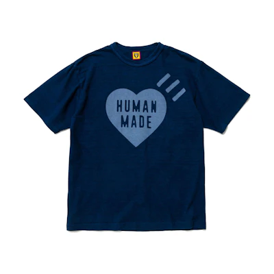 HUMAN MADE SS22 Blue Heart Logo Print Crewneck Short Sleeve T-Shirt Men. HM23CS037