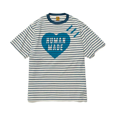 HUMAN MADE SS22 Border Striped Heart Printed Crewneck Unisex T-shirt HM23CS028