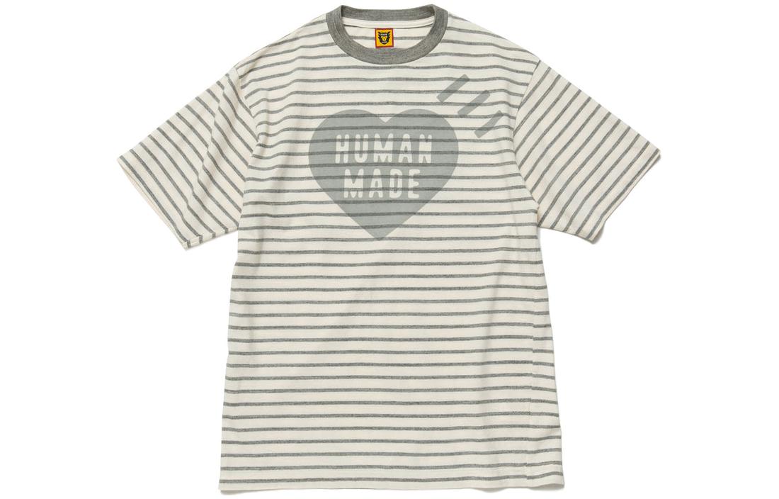 Order HUMAN MADE SS22 条纹爱心印花男女同款圆领T恤 HM23CS028