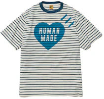 Shop HUMAN MADE SS22 條紋愛心印花中性圓領T恤 HM23CS028