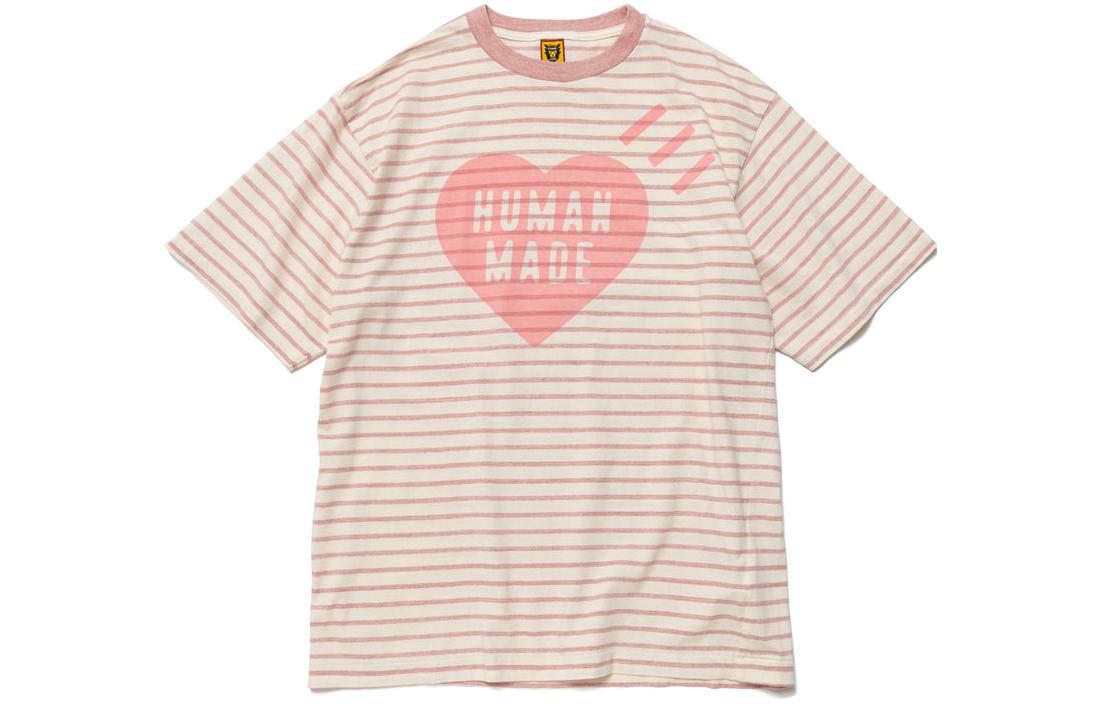 Details for HUMAN MADE SS22 条纹爱心印花男女同款圆领T恤 HM23CS028