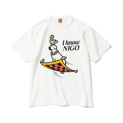 HUMAN MADE SS22 I Know Nigo Cartoon Logo Print Unisex White T-Shirt. XX23TE009