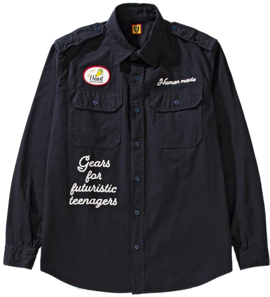 human-made-ss-22-logo-slogan-long-sleeve-shirt-navy-blue-hm-23-sh-002-navy