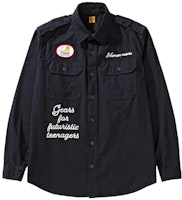 HUMAN MADE SS22 Logo Slogan Long Sleeve Shirt Navy Blue (). HM23SH002-NAVY HUMAN MADE SS22 Logo Slogan Long Sleeve Shirt Navy Blue (). HM23SH002-NAVY