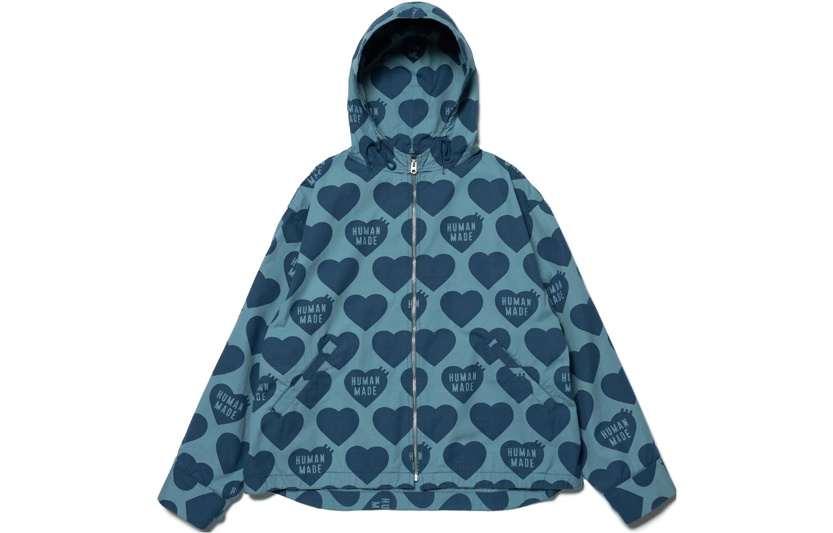 HUMAN MADE SS23 All-Over Heart Print Zip Jacket Unisex Blue HM25JK025