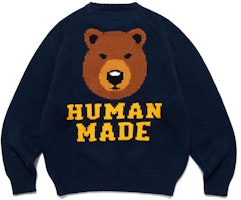 HUMAN MADE SS23 Bear Raglan Knit Sweater Alphabet Jacquard Unisex Pullover. HM25CS001 HUMAN MADE SS23 Bear Raglan Knit Sweater Alphabet Jacquard Unisex Pullover. HM25CS001