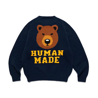 HUMAN MADE SS23 Bear Raglan Knit Sweater Alphabet Jacquard Unisex Pullover. HM25CS001