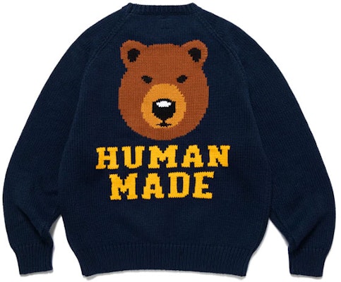 HUMAN MADE SS23 Bear Raglan Knit Sweater Alphabet Jacquard Unisex Pullover. HM25CS001 Sizing HUMAN MADE SS23 Bear Raglan Knit Sweater Alphabet Jacquard Unisex Pullover. HM25CS001