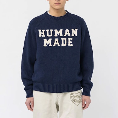 HUMAN MADE SS23 Bear Raglan Knit Sweater Alphabet Jacquard Unisex Pullover. HM25CS001 1