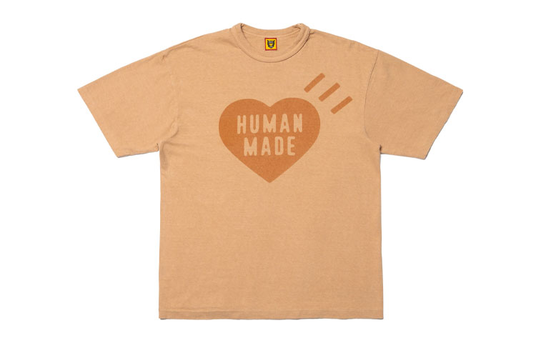 HUMAN MADE SS23 Beige Heart Logo Print Unisex Crewneck T-Shirt. HM25CS055