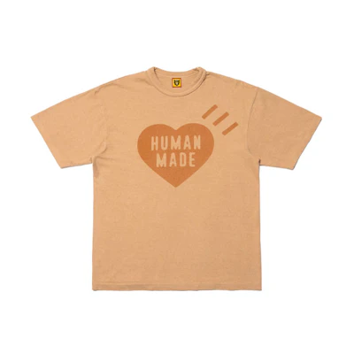 HUMAN MADE SS23 Beige Heart Logo Print Unisex Crewneck T-Shirt. HM25CS055