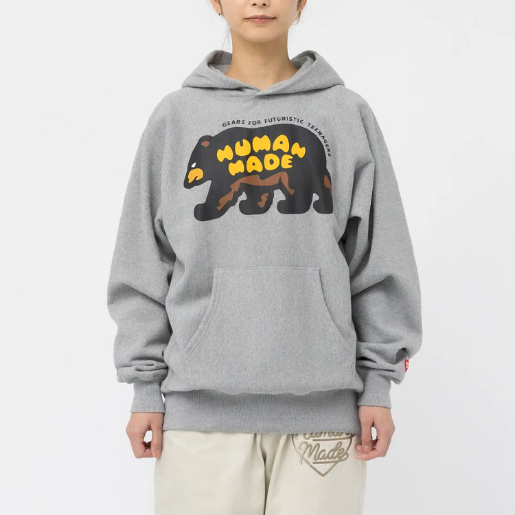 Shop HUMAN MADE SS23 棕熊标志印花连帽衫男女同款。 HM25CS005