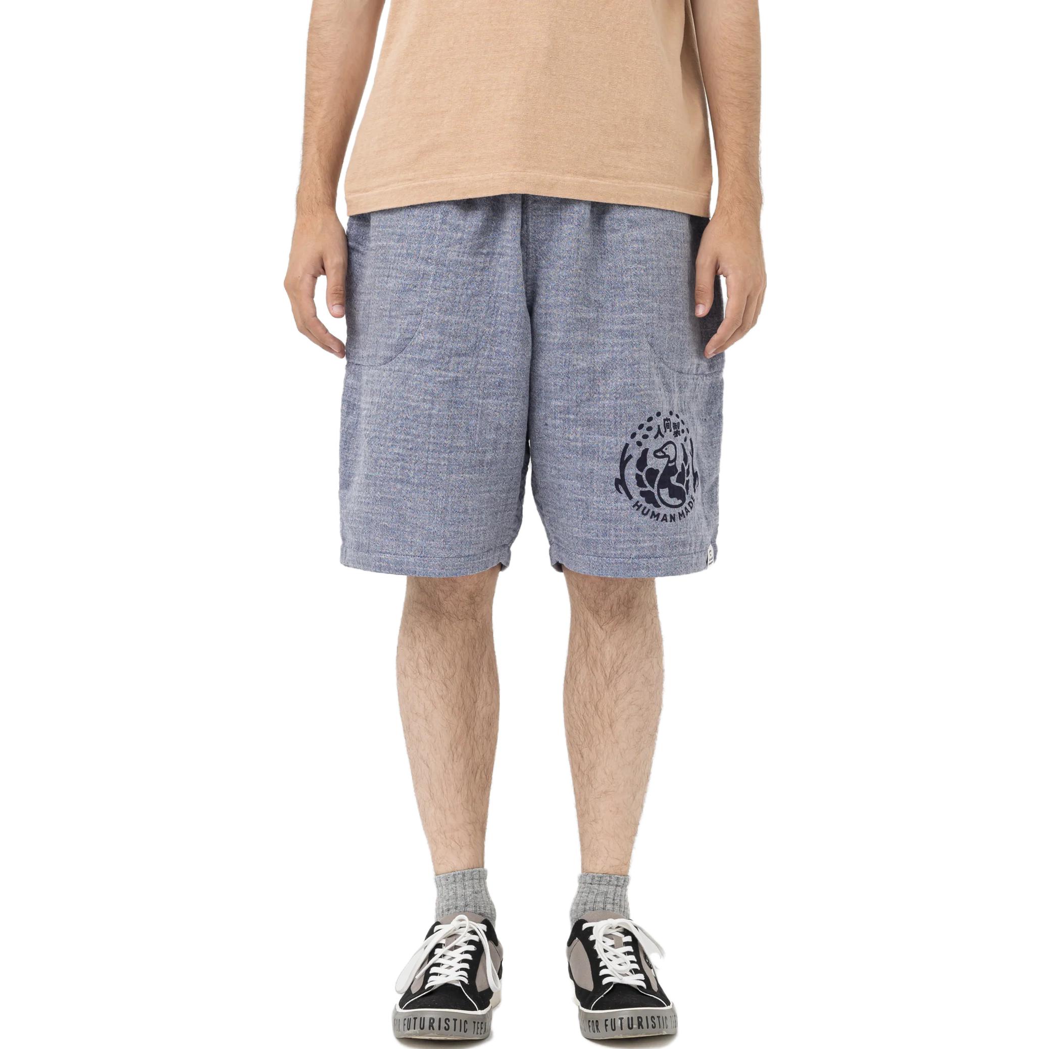 Shop HUMAN MADE 2023春夏鸭子印花抽绳短裤 男女通用 蓝色 HM25PT029