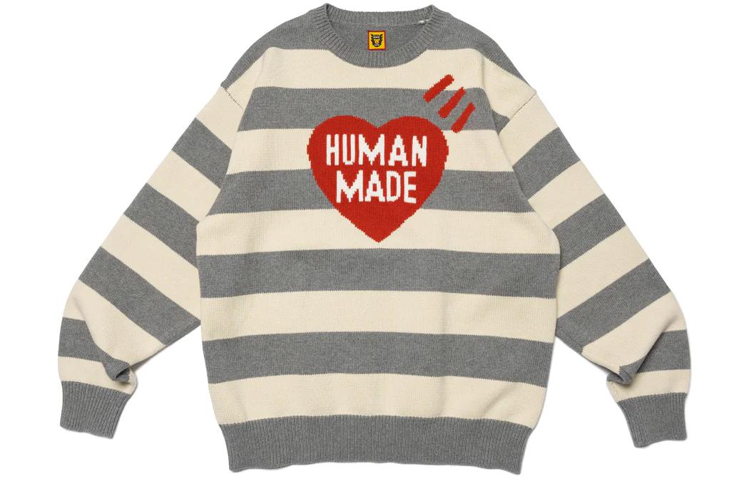 HUMAN MADE SS23 Heart Logo Striped Knit Sweater Unisex. HM25CS002