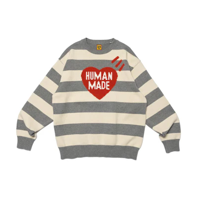 HUMAN MADE SS23 Heart Logo Striped Knit Sweater Unisex. HM25CS002