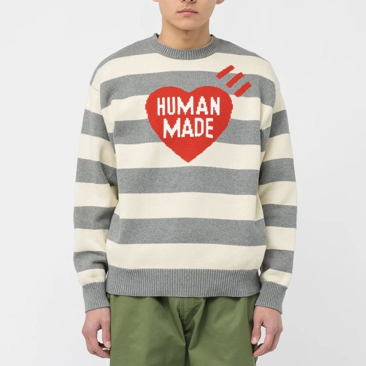 Purchase HUMAN MADE SS23 Sweater Rajut Motif Logo Hati Striped Unisex. HM25CS002