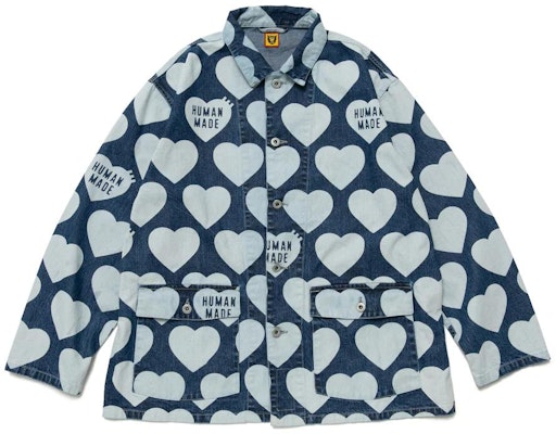 HUMAN MADE SS23 Heart Pattern Denim Jacket Unisex Blue. HM25JK024 Buy HUMAN MADE SS23 Heart Pattern Denim Jacket Unisex Blue. HM25JK024