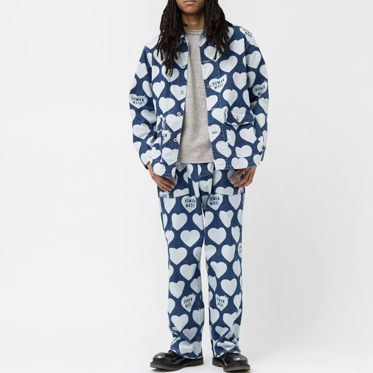 Shop HUMAN MADE 2023春夏款爱心图案牛仔夹克 男女同款 蓝色. HM25JK024