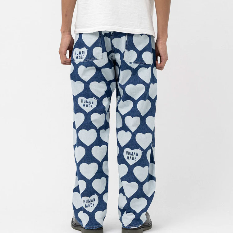 Purchase HUMAN MADE SS23 Heart Pattern Relaxed Fit Denim Jeans Unisex Blue. HM25PT013