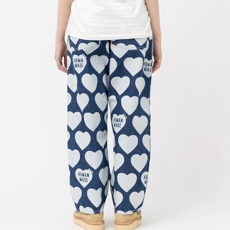 Cheap HUMAN MADE SS23 Heart Pattern Relaxed Fit Denim Jeans Unisex Blue. HM25PT013