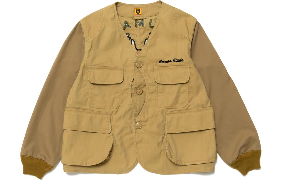 Human Made SS23 Hunting Series Letter & Moose Print Colorblock Jacket Beige Unisex HM25JK014