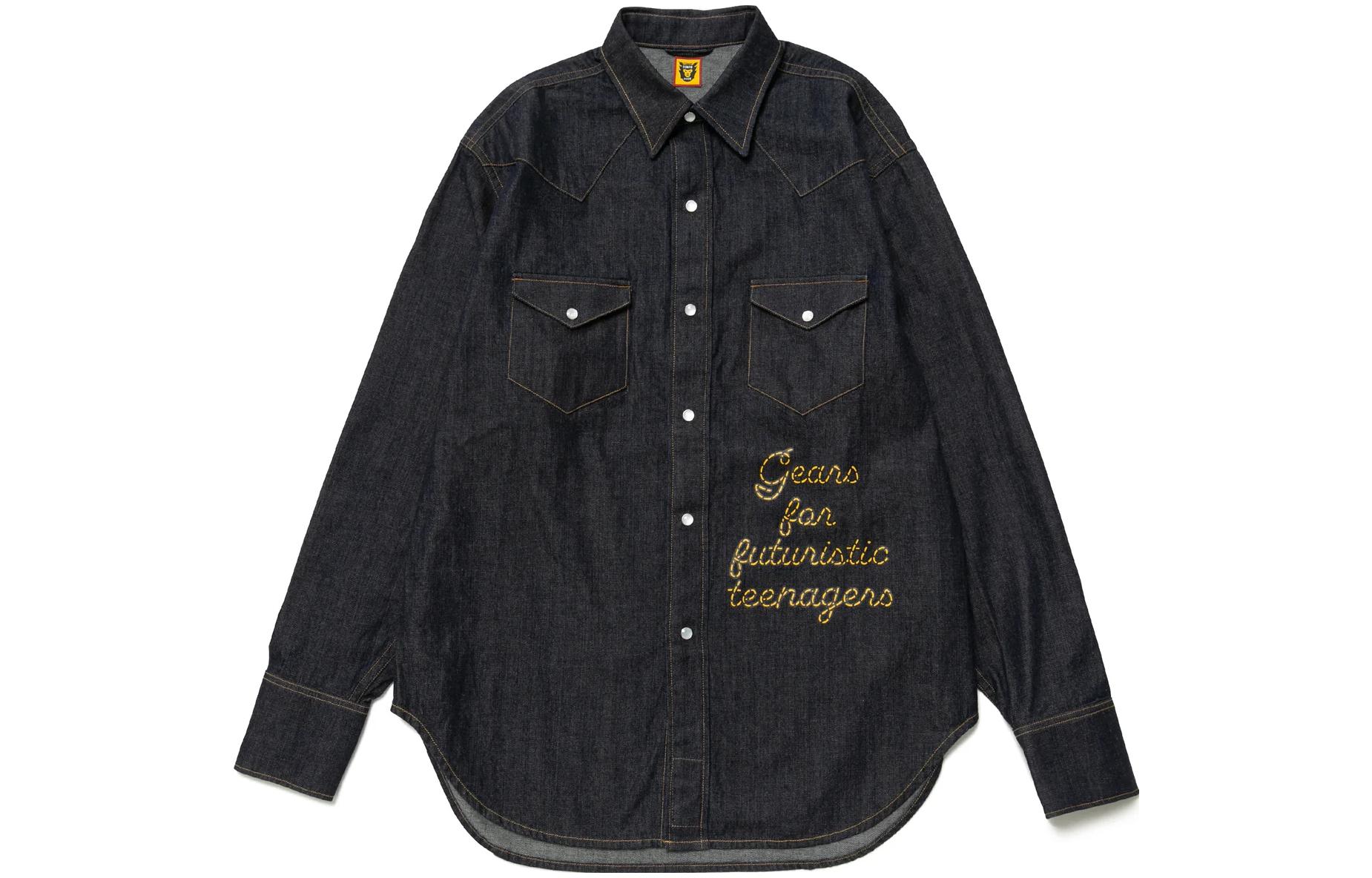 HUMAN MADE SS23 Indigo Denim Western Shirt Unisex Embroidered Long Sleeve. HM25SH009