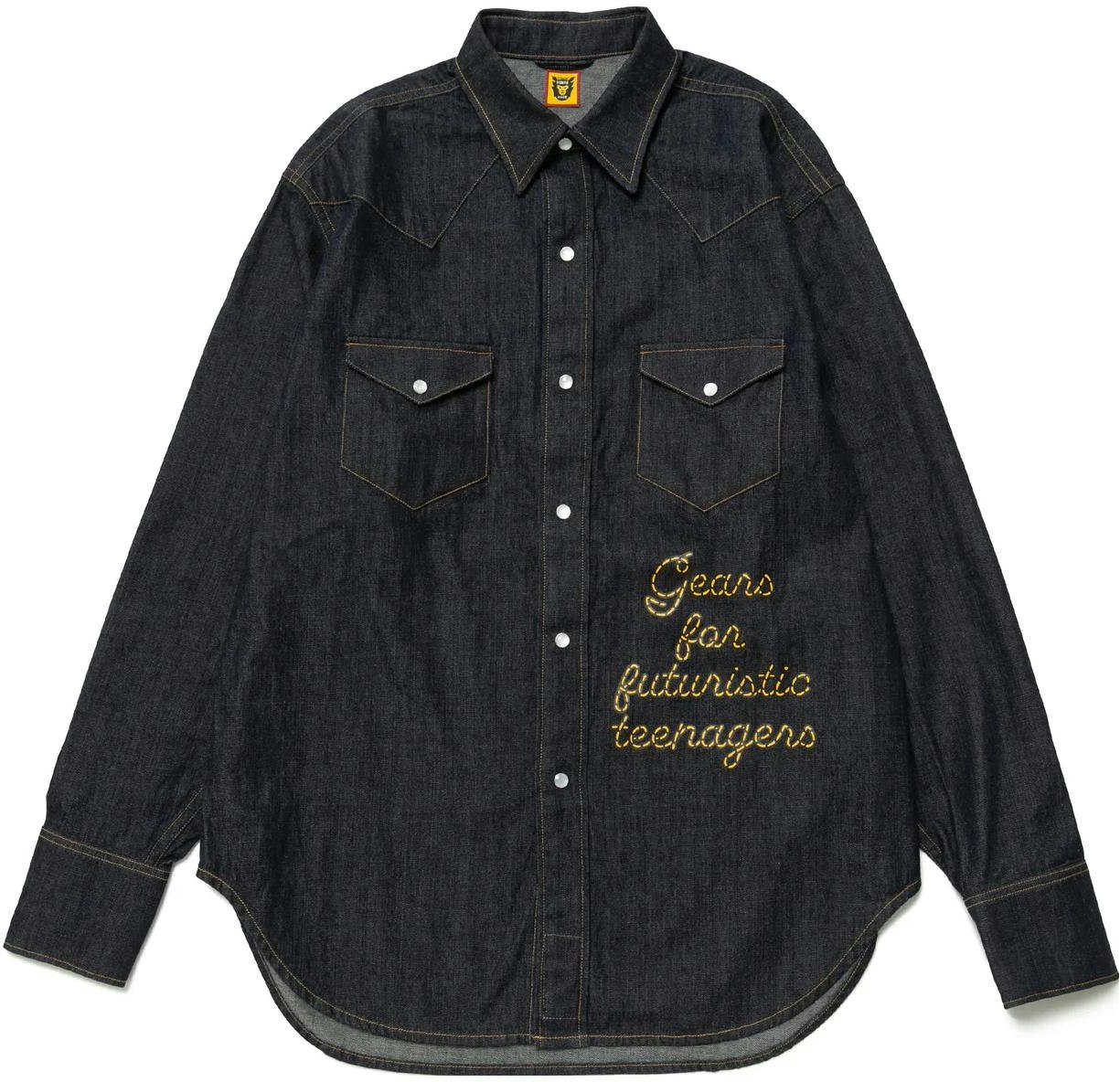 human-made-ss-23-indigo-denim-western-shirt-unisex-embroidered-long-sleeve-hm-25-sh-009