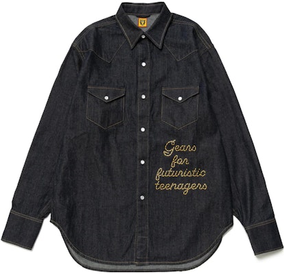 HUMAN MADE SS23 Indigo Denim Western Shirt Unisex Embroidered Long Sleeve. HM25SH009 Order HUMAN MADE SS23 Indigo Denim Western Shirt Unisex Embroidered Long Sleeve. HM25SH009