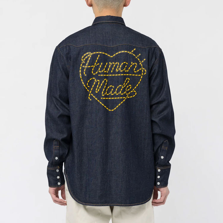 Purchase HUMAN MADE SS23 Indigo Denim Western Shirt Unisex Embroidered Long Sleeve. HM25SH009