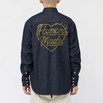 HUMAN MADE SS23 Indigo Denim Western Shirt Unisex Embroidered Long Sleeve. HM25SH009 Purchase HUMAN MADE SS23 Indigo Denim Western Shirt Unisex Embroidered Long Sleeve. HM25SH009