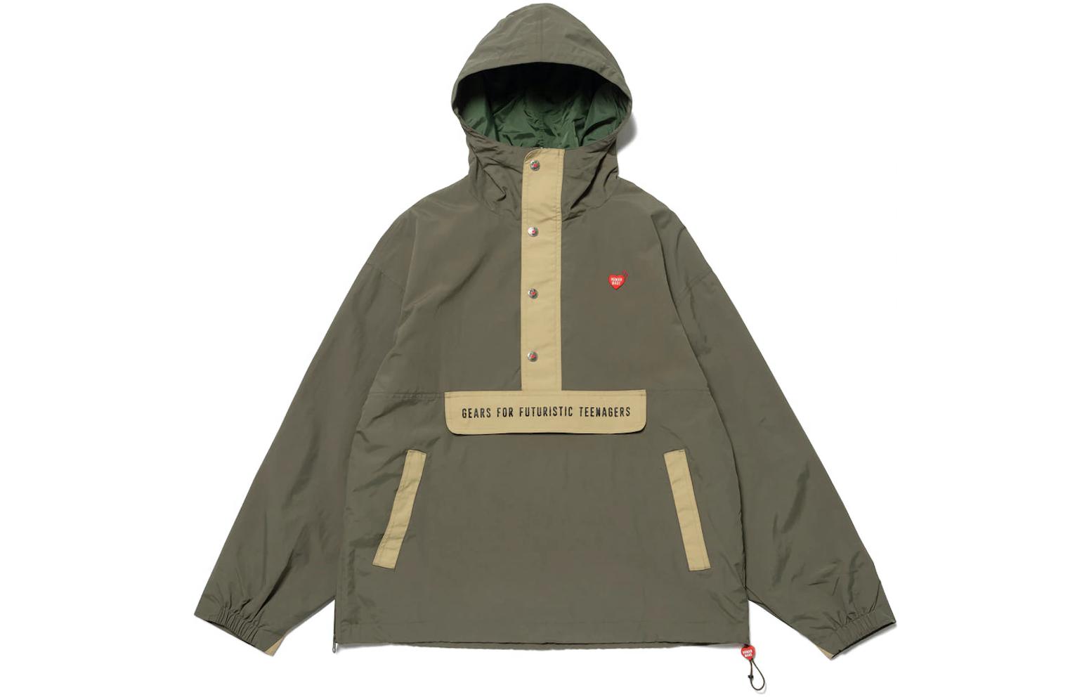 Human Made SS23 Logo Print Half-Zip Hooded Jacket Unisex HM25JK012