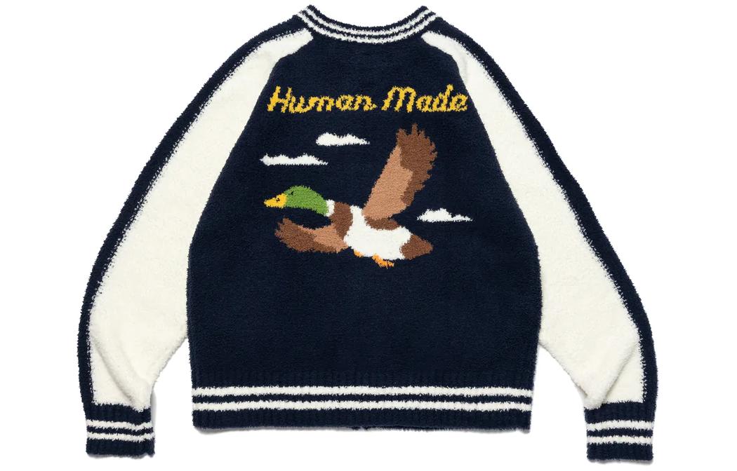Order HUMAN MADE 2023春夏款海军蓝拼接鸭子印花棒球夹克 男款 HM24JK032