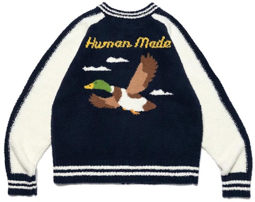 HUMAN MADE 2023春夏款海军蓝拼接鸭子印花棒球夹克 男款 HM24JK032 Order HUMAN MADE 2023春夏款海军蓝拼接鸭子印花棒球夹克 男款 HM24JK032