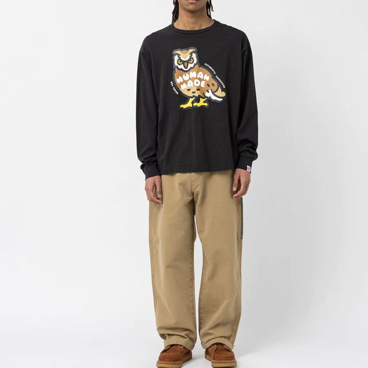 Shop HUMAN MADE SS23 Camiseta Manga Larga Unisex Estampado Búho. HM25CS028