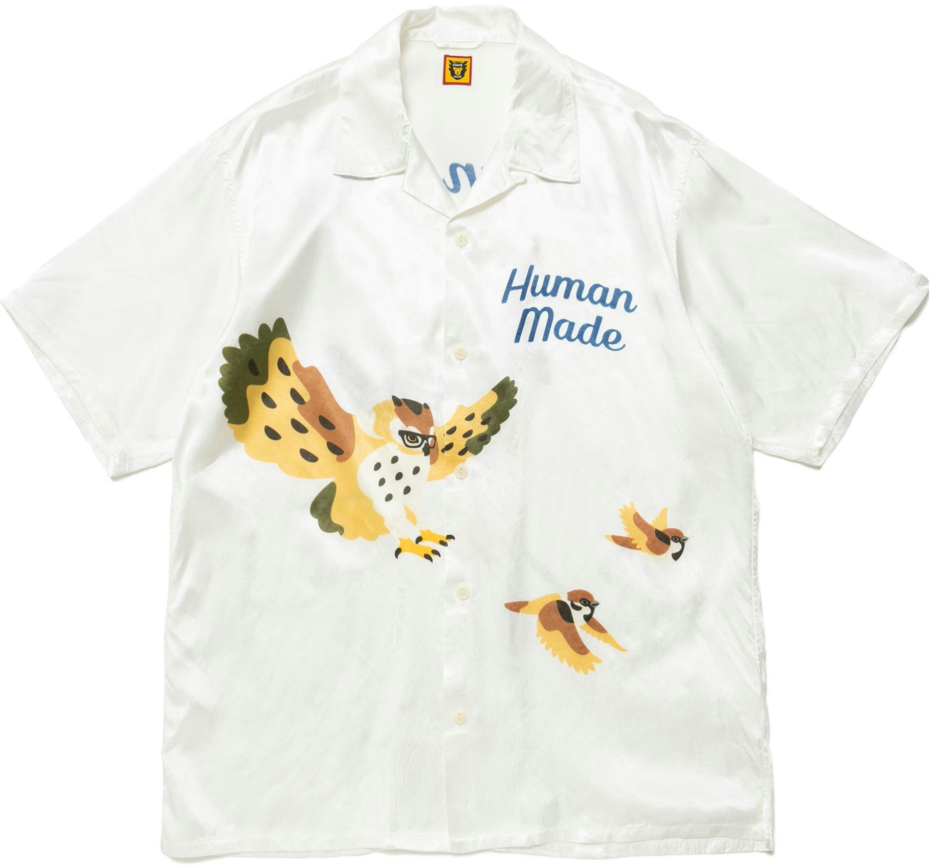 human-made-ss-23-owl-print-loose-fit-short-sleeve-shirt-unisex-white-hm-25-sh-017