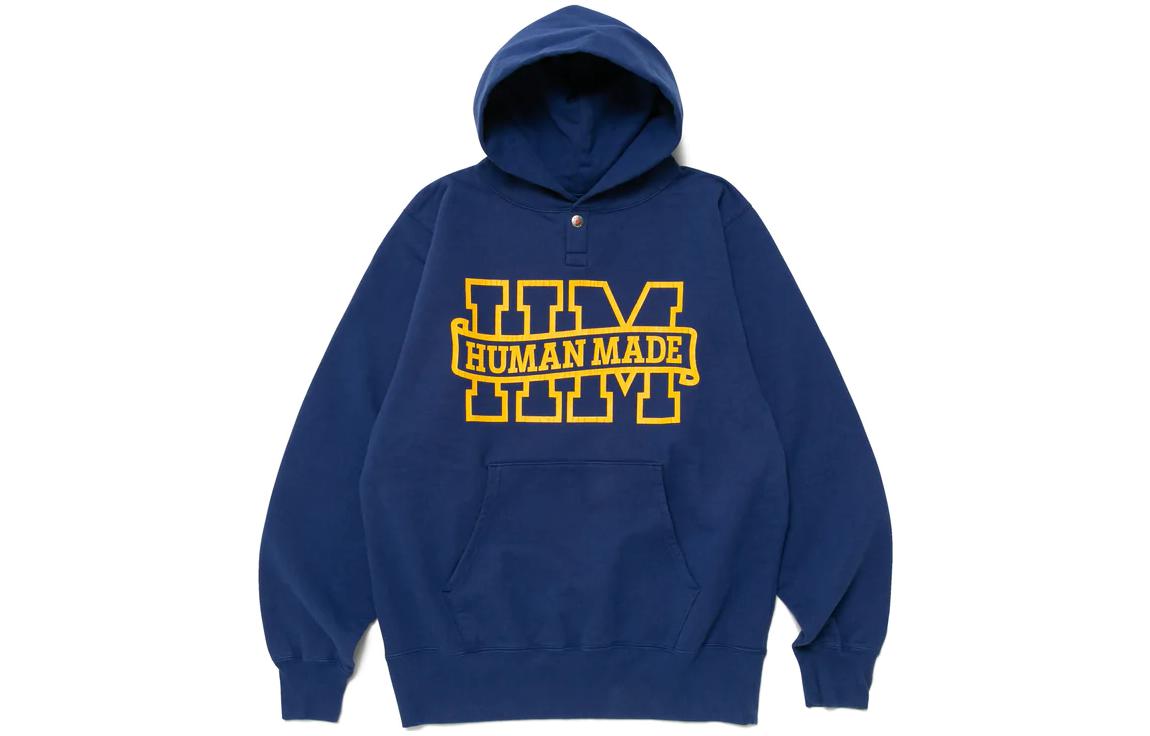 Cheap HUMAN MADE SS23 Pullover Sweatshirt Unisex dengan Kerah Kancing dan Logo. HM25CS007