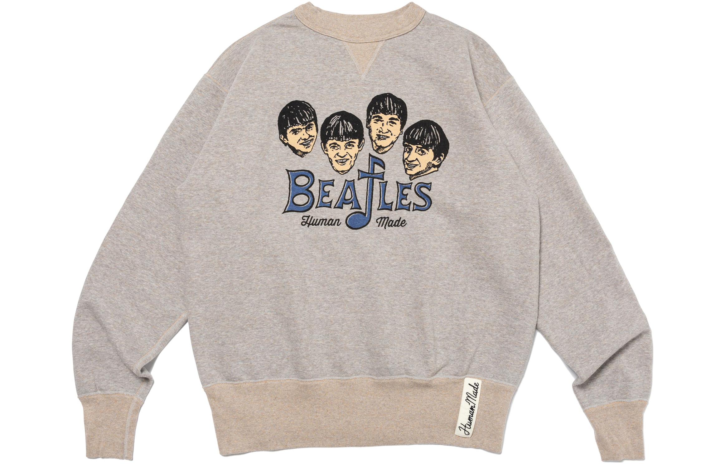 HUMAN MADE SS23 The Beatles Graphic Crewneck Knit Sweater Unisex Grey. HM26CS023