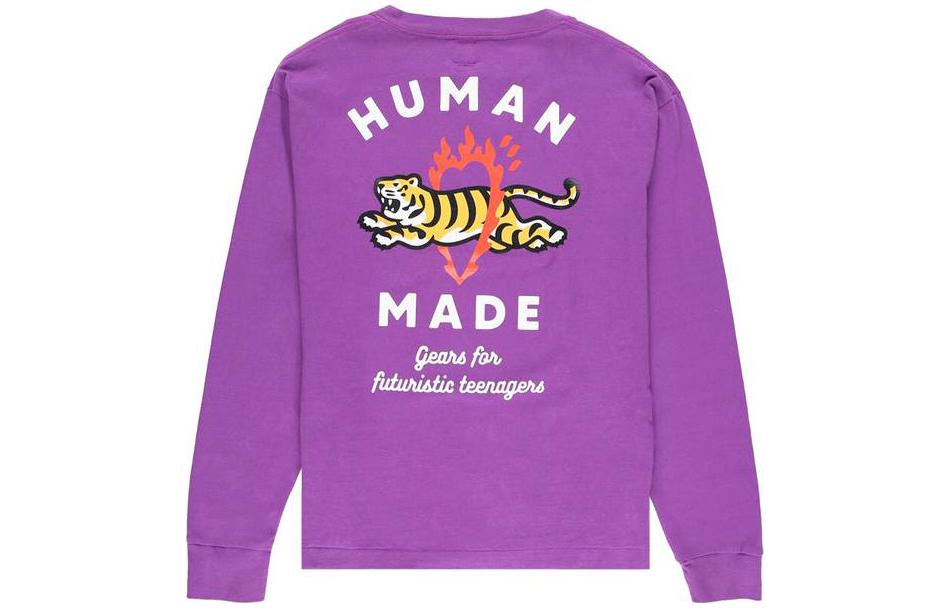 HUMAN MADE SS23 Tiger Graphic Purple Long Sleeve Unisex T-Shirt. HM25CS029 PURP