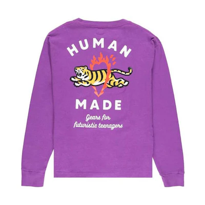 HUMAN MADE SS23 Tiger Graphic Purple Long Sleeve Unisex T-Shirt. HM25CS029 PURP