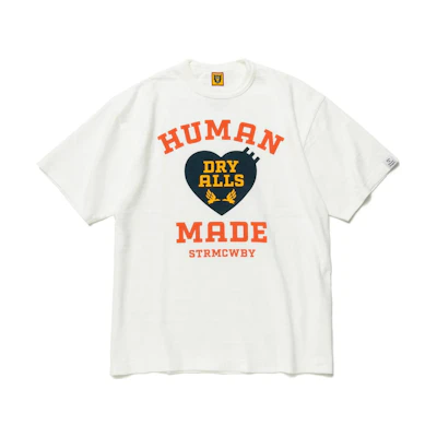 HUMAN MADE SS23 Washed Crewneck T-Shirt with Heart Logo Print Unisex. HM25TE009