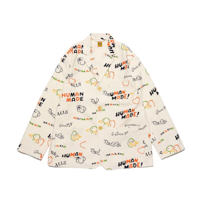 HUMAN MADE SS23 White Cartoon Duck Animal Print Long Sleeve Jacket for Men HM25JK009
