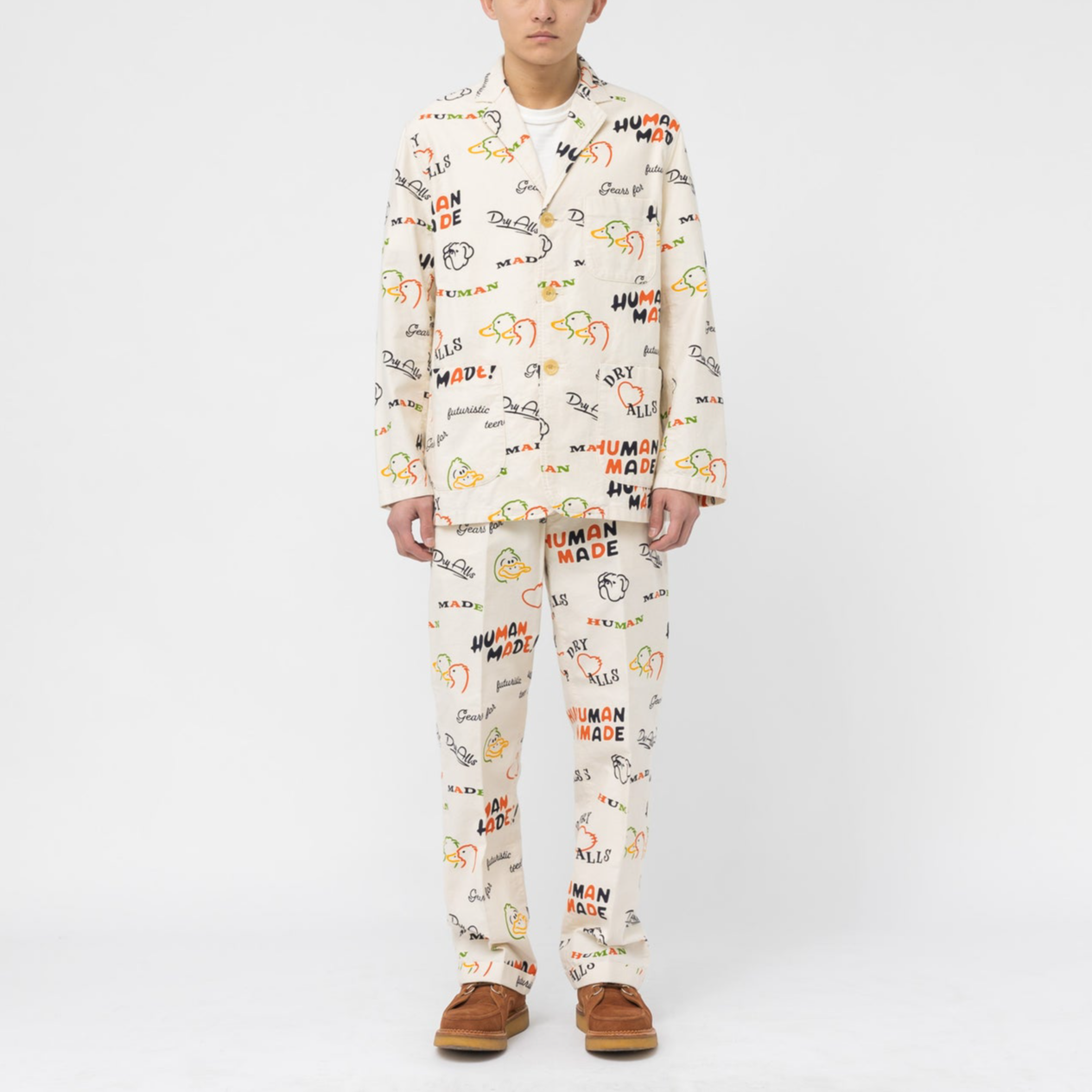 Shop HUMAN MADE SS23白色卡通鴨動物印花男士長袖外套 HM25JK009