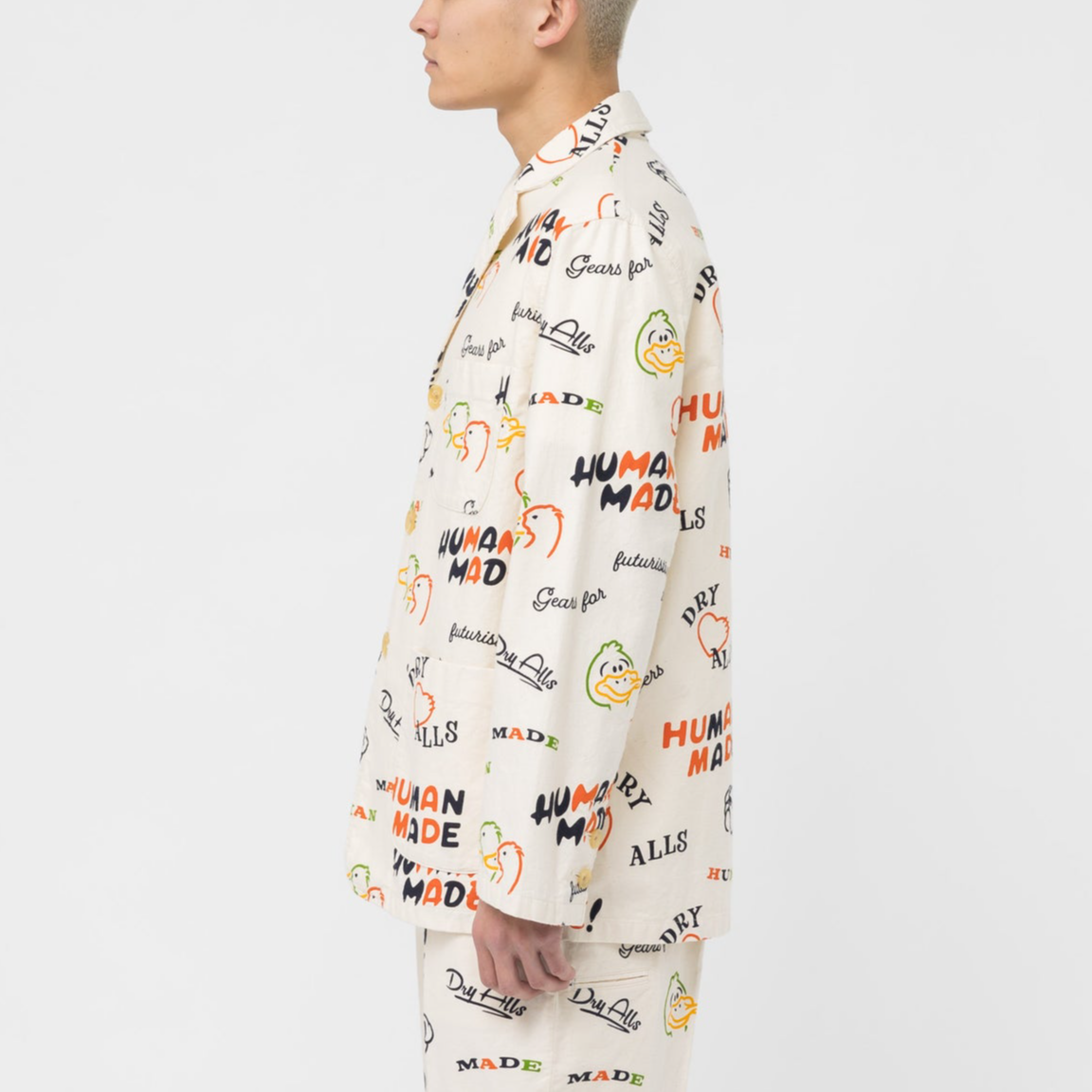 Sizing HUMAN MADE SS23白色卡通鴨動物印花男士長袖外套 HM25JK009